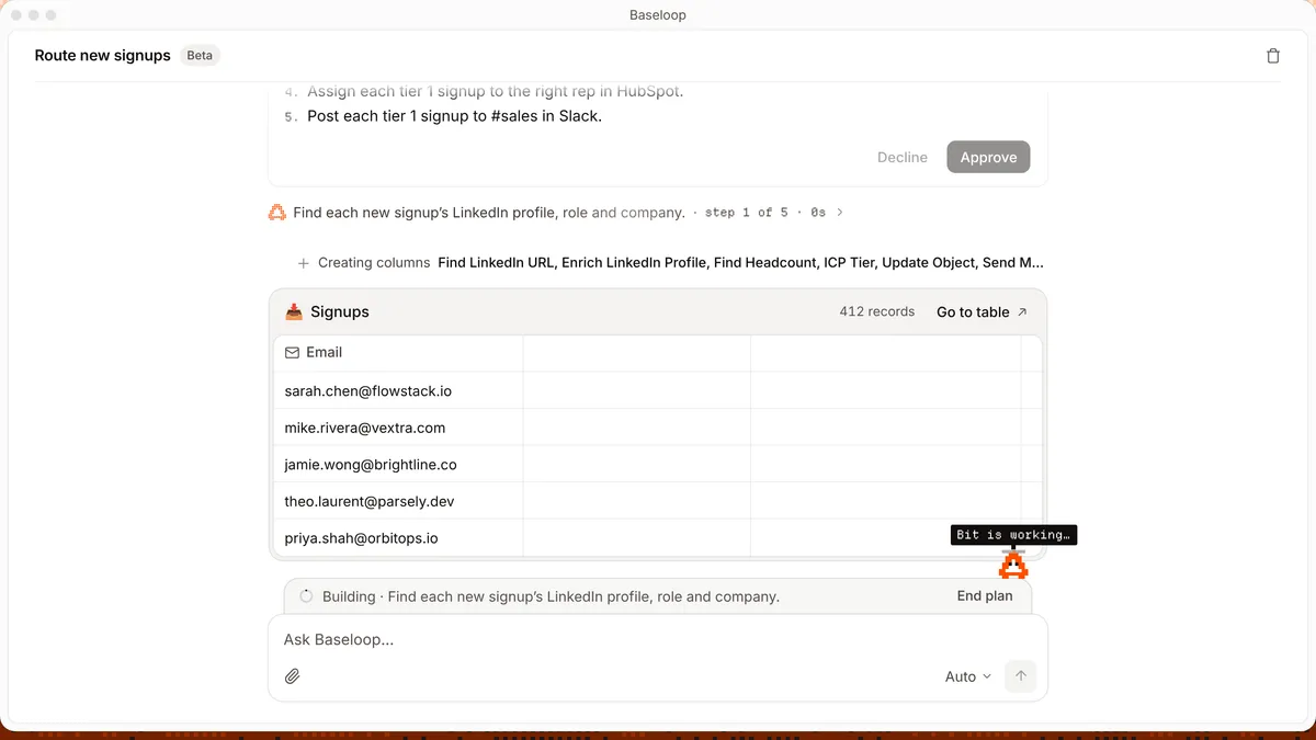 Baseloop plan to enrich new signups, score them against an ideal customer profile and assign a tier