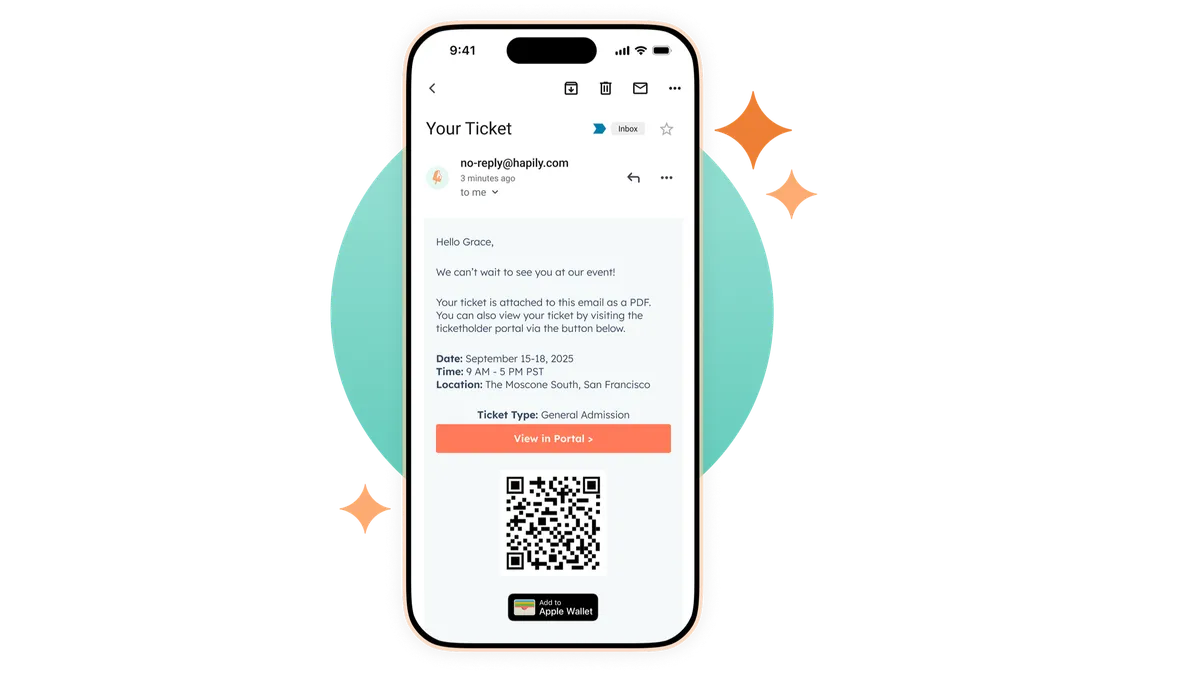 Event ticket with a QR code for check-in on a phone