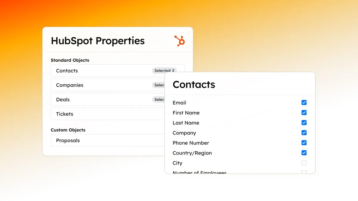 Portant choosing HubSpot properties to fill a document