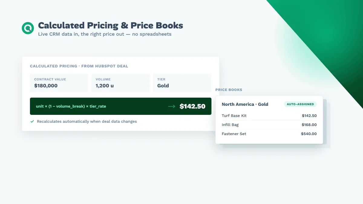 Quotivity price calculated from deal data and the matching price book